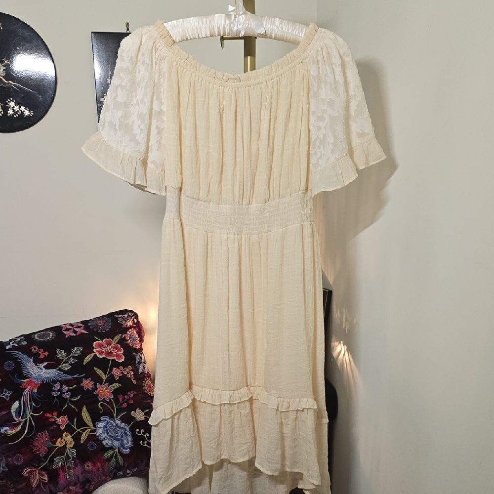 Umgee Cream High Low Peasant Sundress with Ruffled Tiers